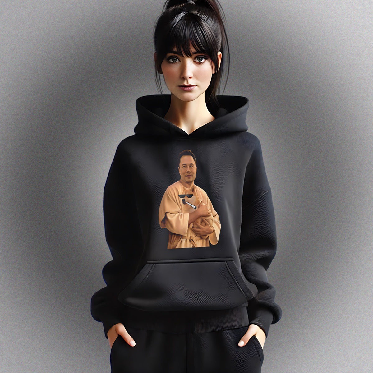 Unisex Hoodie mit Doge Father Meme – "The Dogefather" Motiv inspiriert von Elon Musk, Front- oder Backprint
