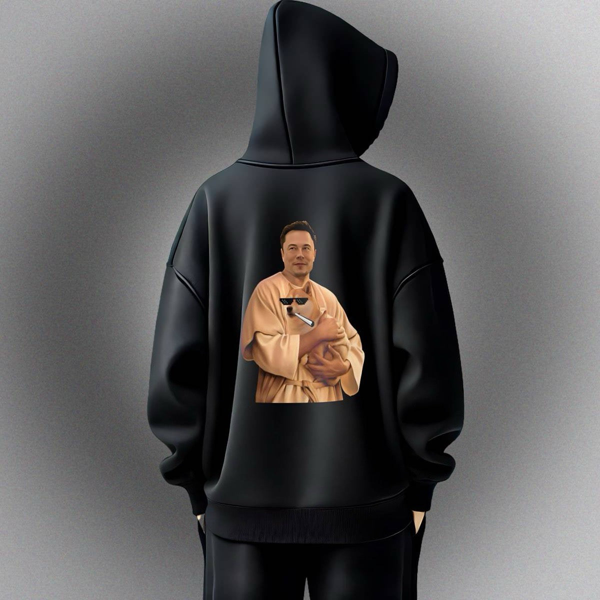 Unisex Hoodie mit Doge Father Meme – "The Dogefather" Motiv inspiriert von Elon Musk, Front- oder Backprint
