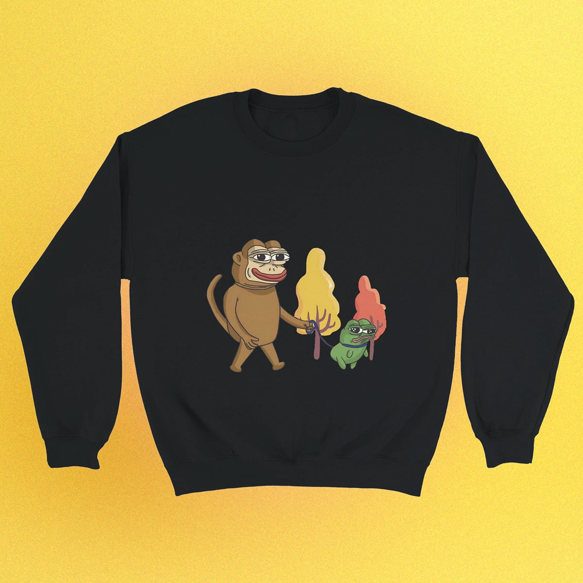Unisex Basic Pullover mit Ponkewifdog Meme-Print – Ponke & Doge Design auf Front oder Rücken
