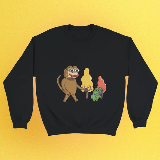 Unisex Basic Pullover mit Ponkewifdog Meme-Print – Ponke & Doge Design auf Front oder Rücken
