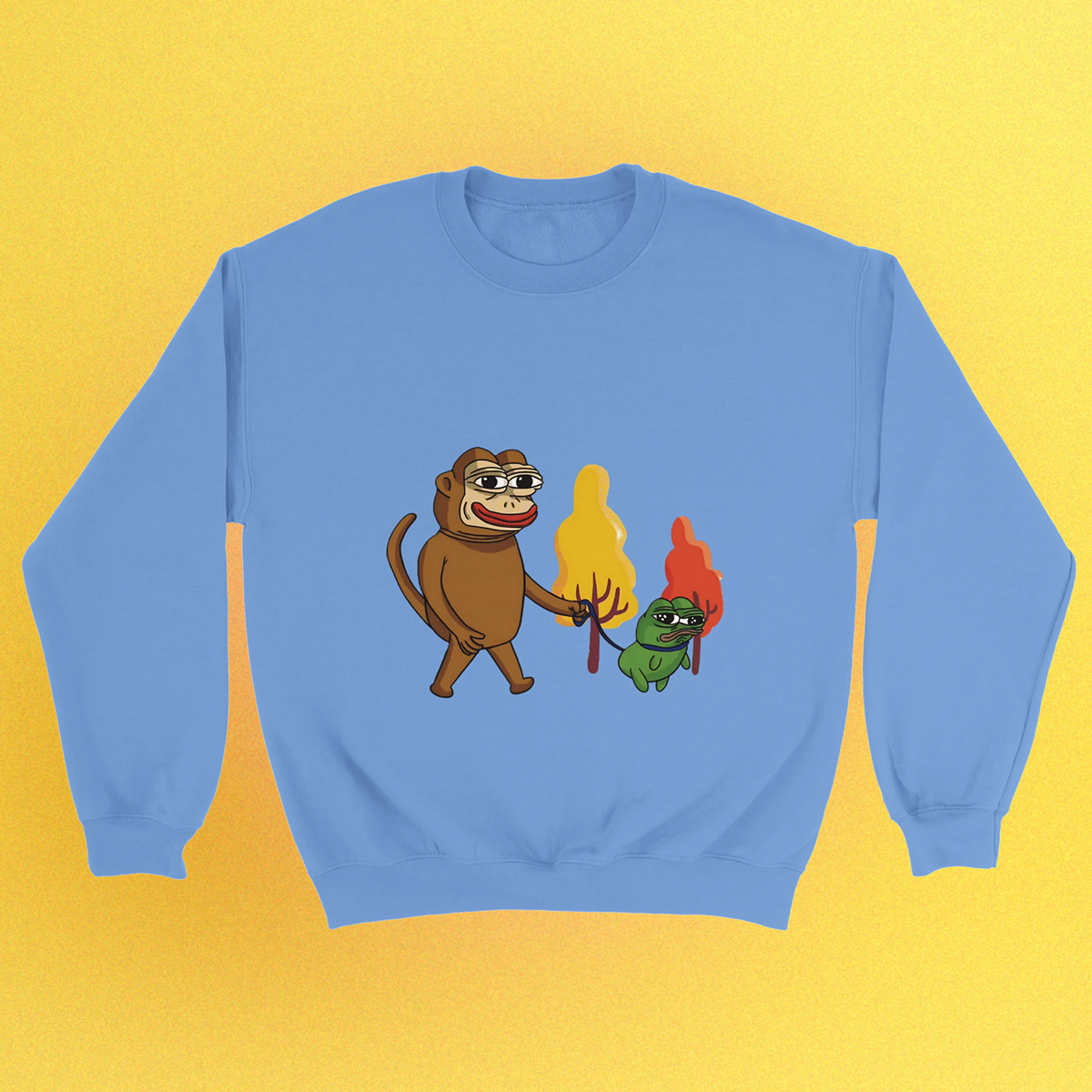 Unisex Basic Pullover mit Ponkewifdog Meme-Print – Ponke & Doge Design auf Front oder Rücken
