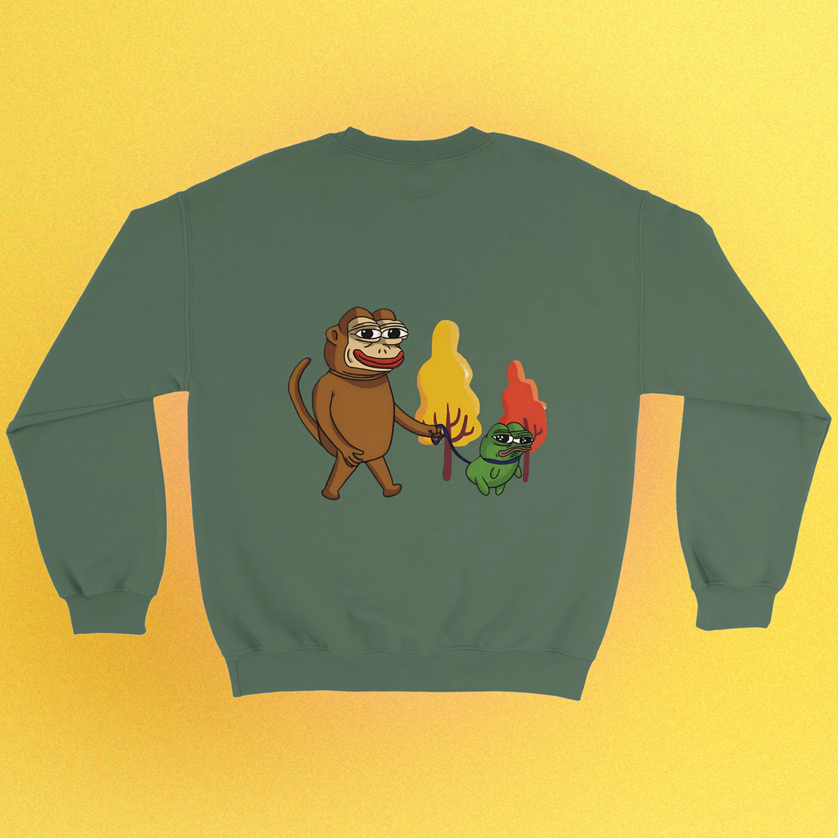 Unisex Basic Pullover mit Ponkewifdog Meme-Print – Ponke & Doge Design auf Front oder Rücken
