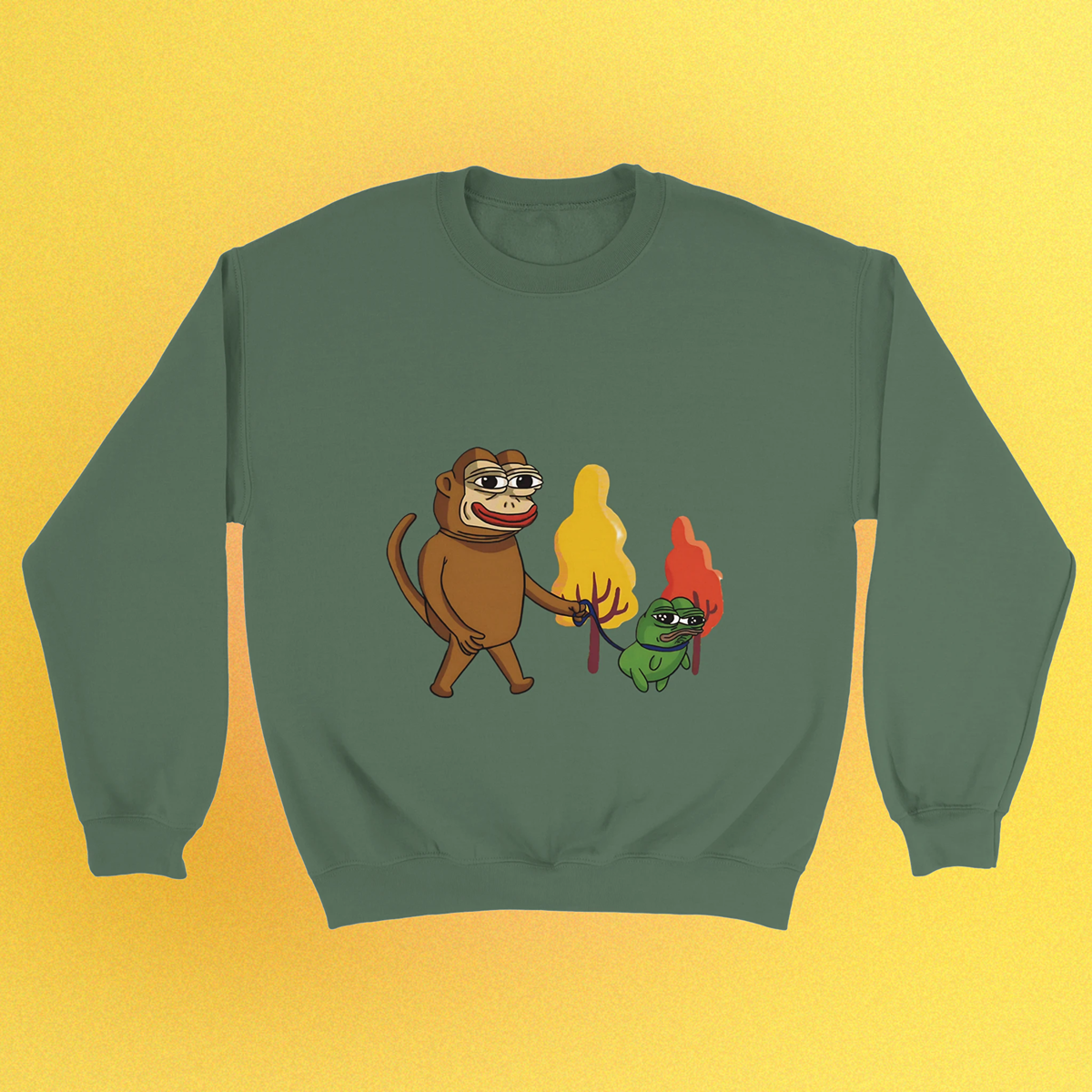Unisex Basic Pullover mit Ponkewifdog Meme-Print – Ponke & Doge Design auf Front oder Rücken
