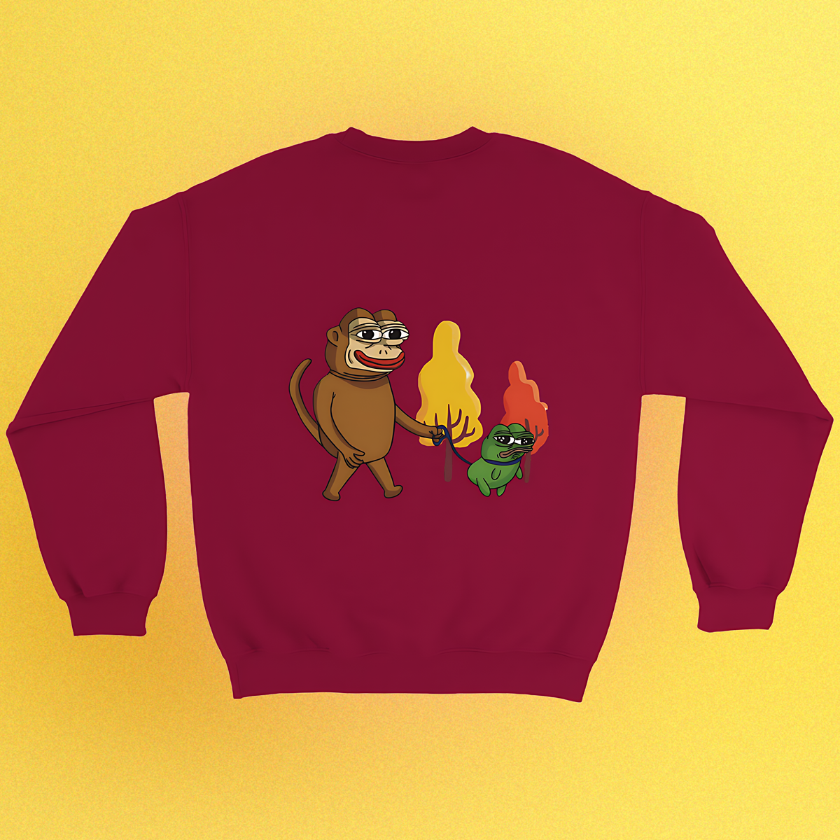 Unisex Basic Pullover mit Ponkewifdog Meme-Print – Ponke & Doge Design auf Front oder Rücken
