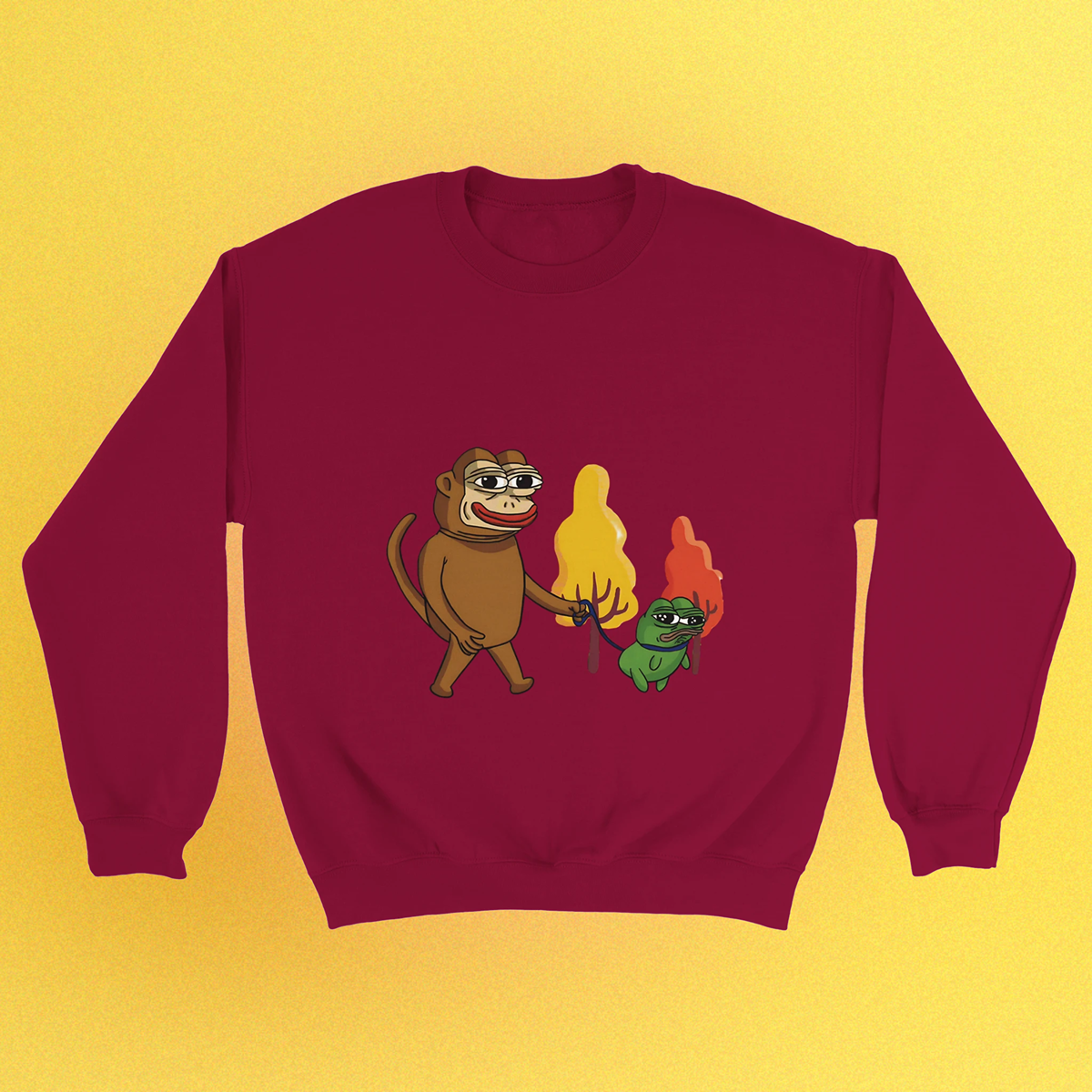 Unisex Basic Pullover mit Ponkewifdog Meme-Print – Ponke & Doge Design auf Front oder Rücken
