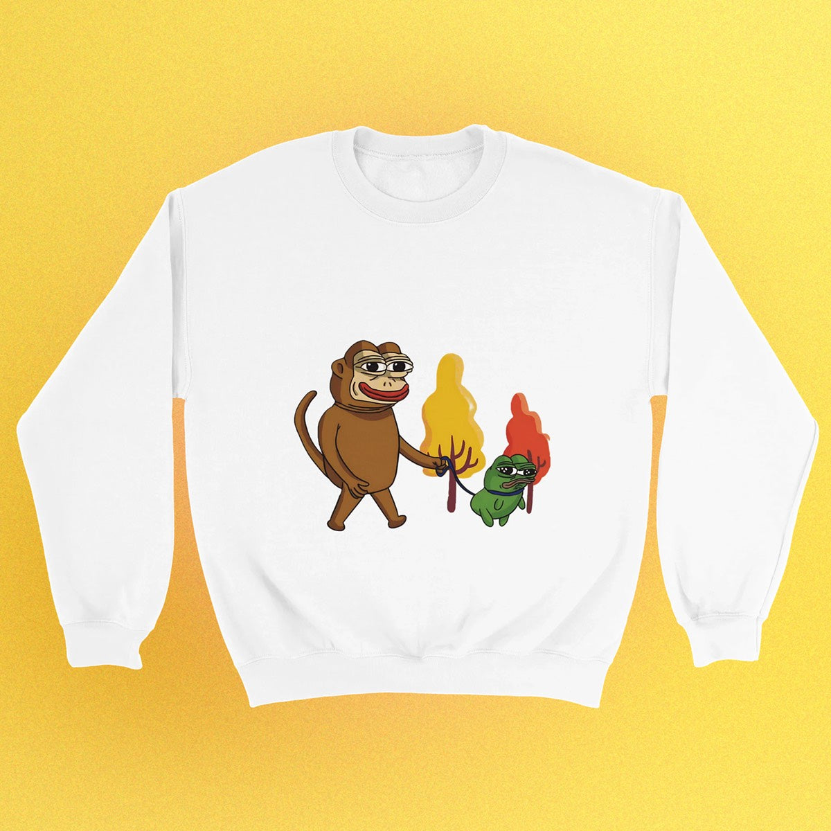 Unisex Basic Pullover mit Ponkewifdog Meme-Print – Ponke & Doge Design auf Front oder Rücken
