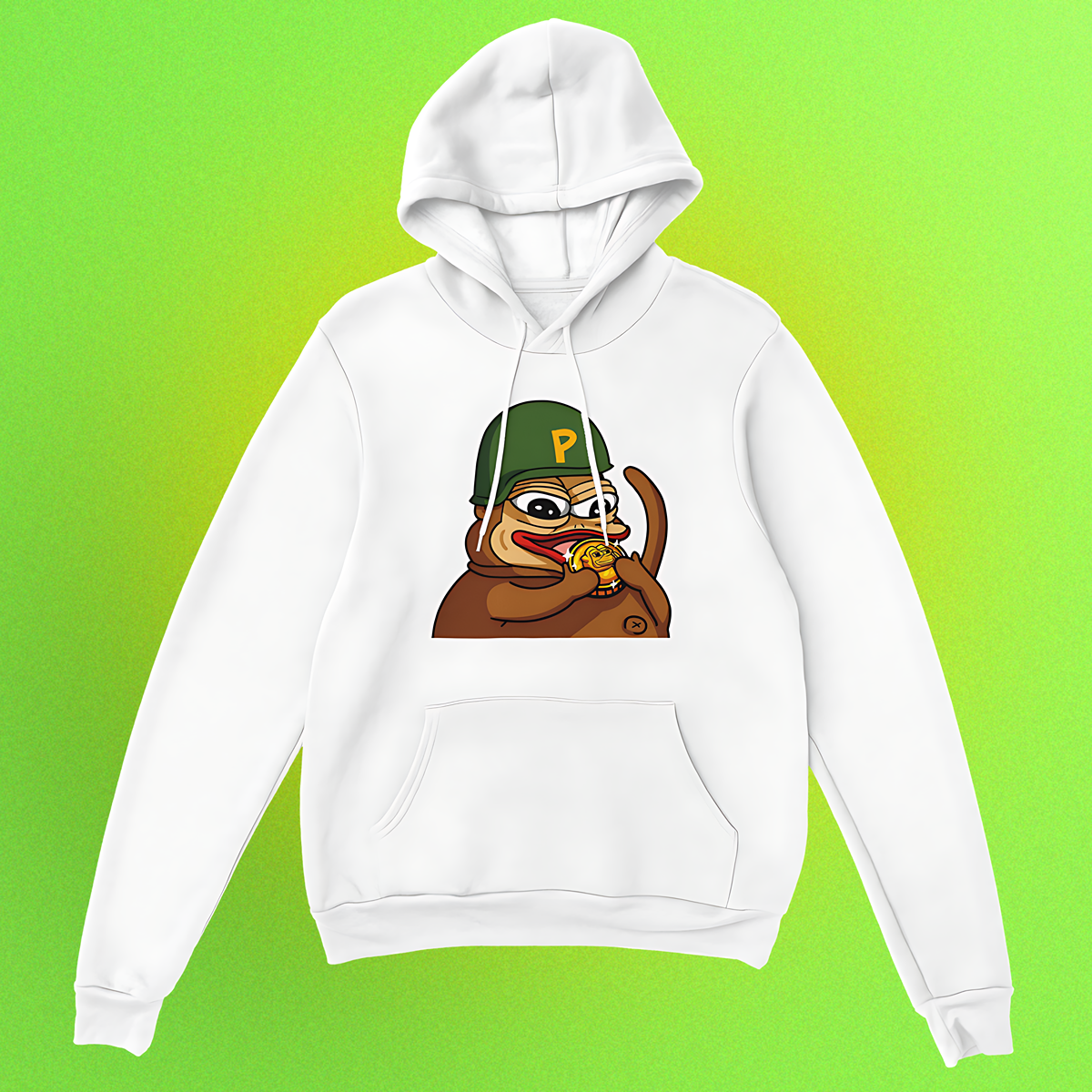 Unisex Hoodie mit Ponke Helmet Meme-Print – Front- oder Backprint, erhältlich bei MyMemeMerch
