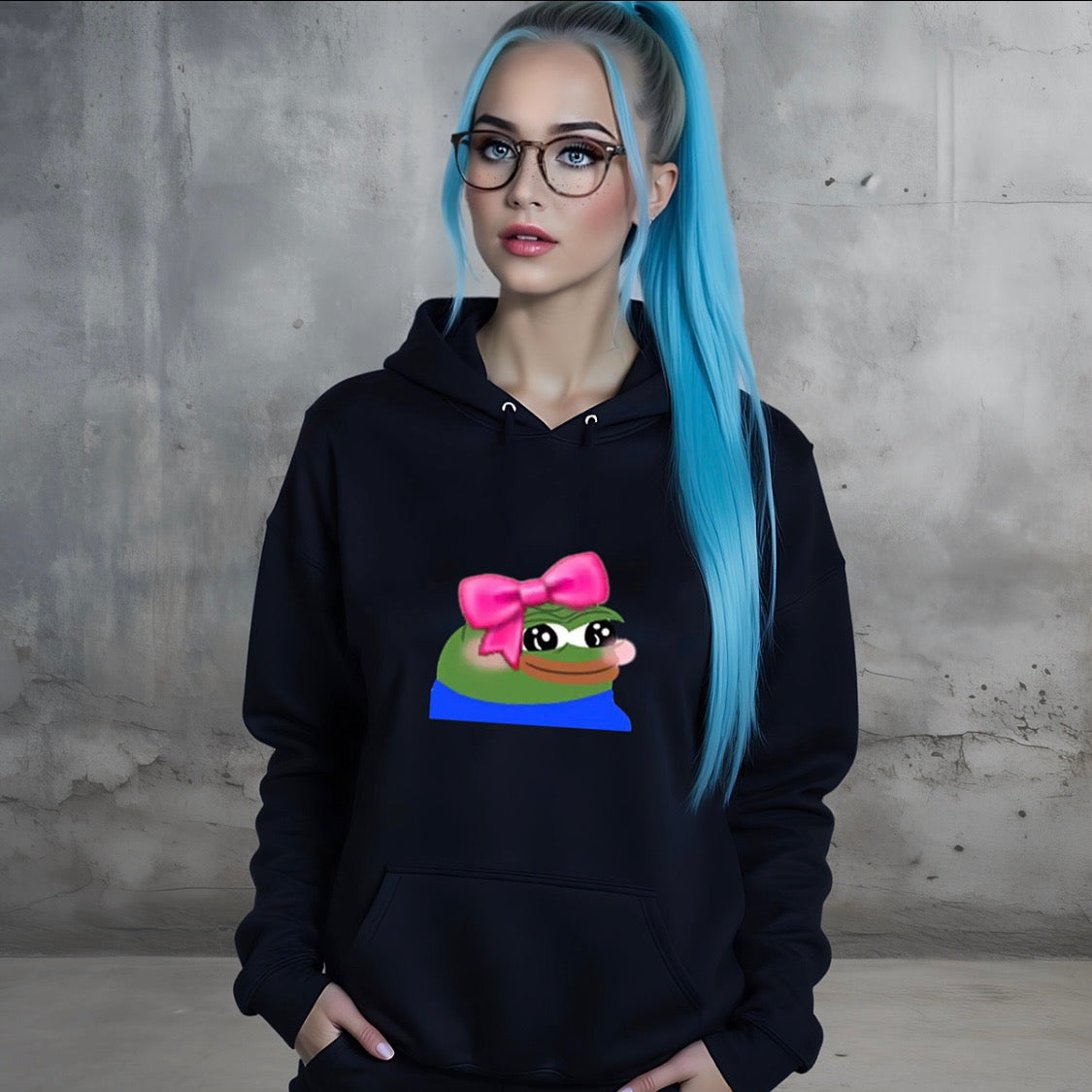 Unisex Hoodie mit süßem Pepe Meme – Cute Pepe Design mit Front- oder Backprint, erhältlich bei MyMemeMerch
