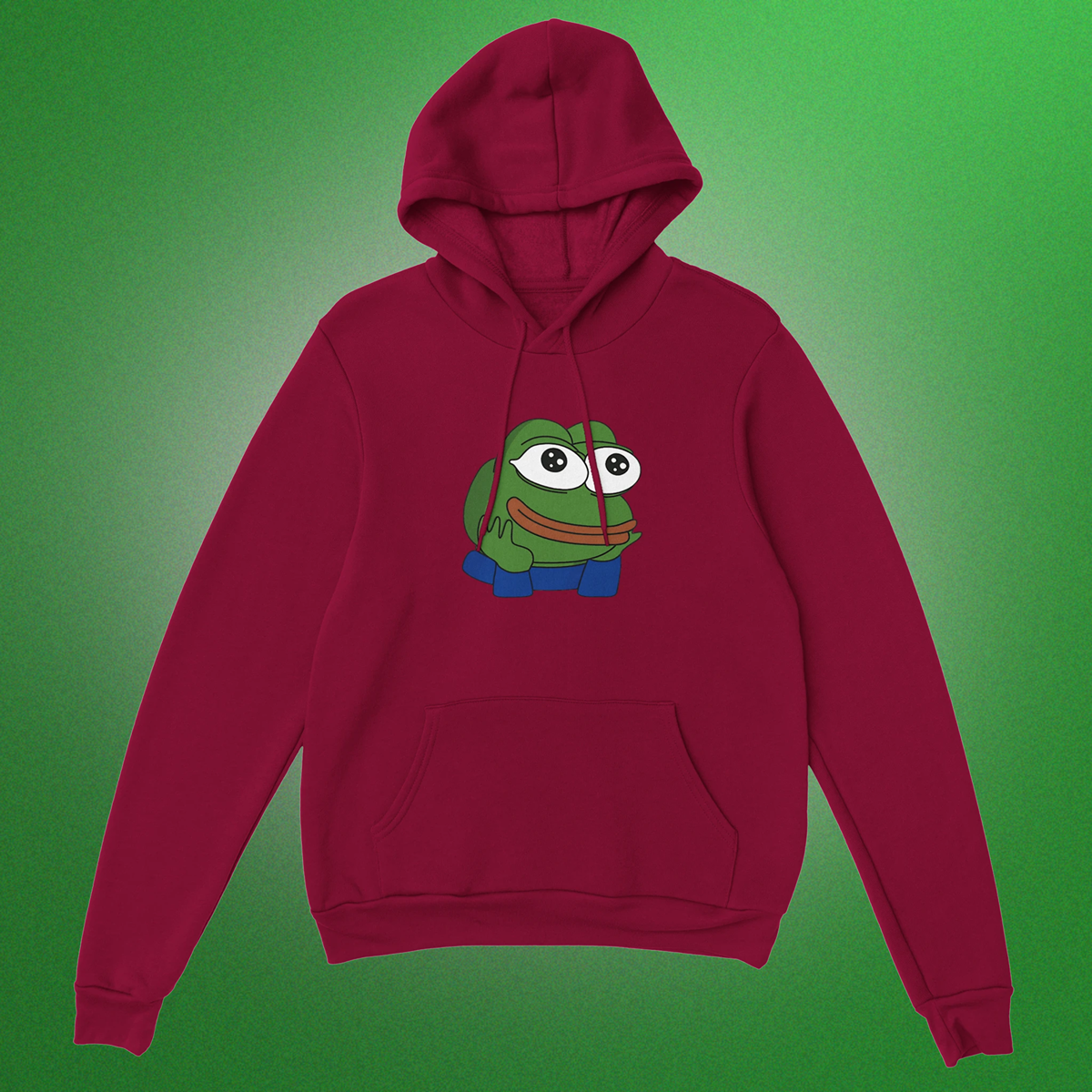 Unisex Hoodie mit klassischem Pepe Meme Motiv – schlichtes Design mit Front- oder Backprint
