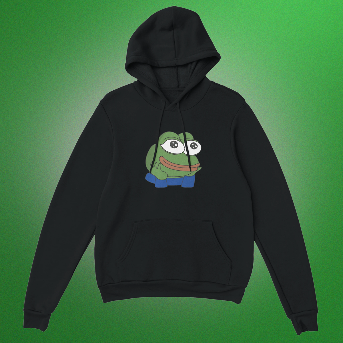 Unisex Hoodie mit klassischem Pepe Meme Motiv – schlichtes Design mit Front- oder Backprint
