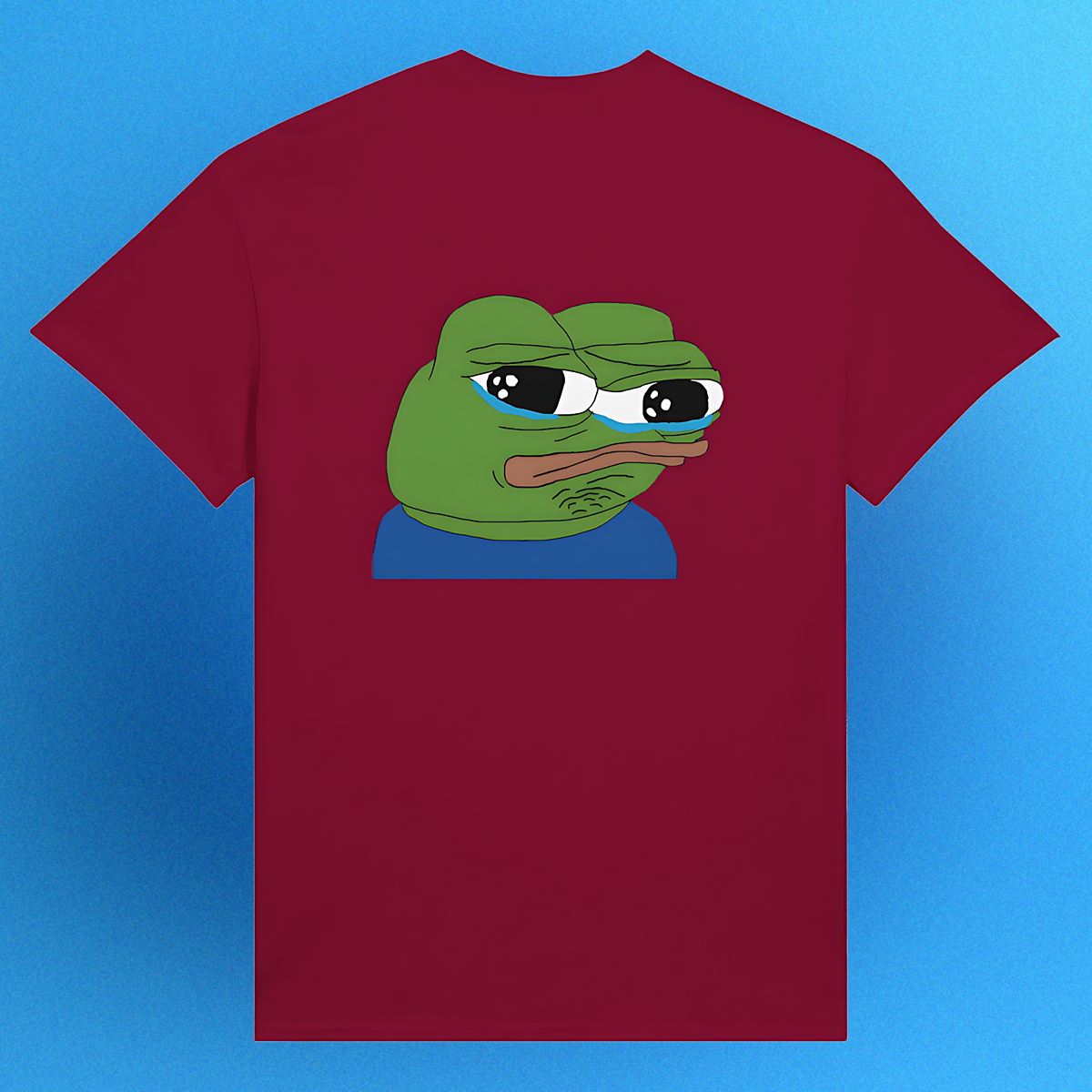 Unisex T-Shirt mit Sad Pepe Print – ikonisches Meme-Motiv als Front- oder Backprint
