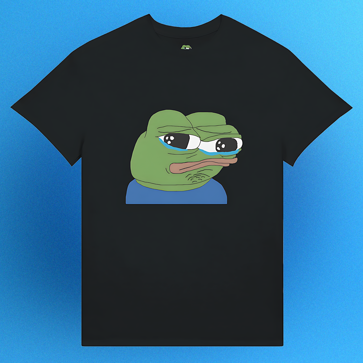 Unisex T-Shirt mit Sad Pepe Print – ikonisches Meme-Motiv als Front- oder Backprint
