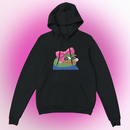 Unisex Hoodie mit süßem Pepe Meme – Cute Pepe Design mit Front- oder Backprint, erhältlich bei MyMemeMerch
