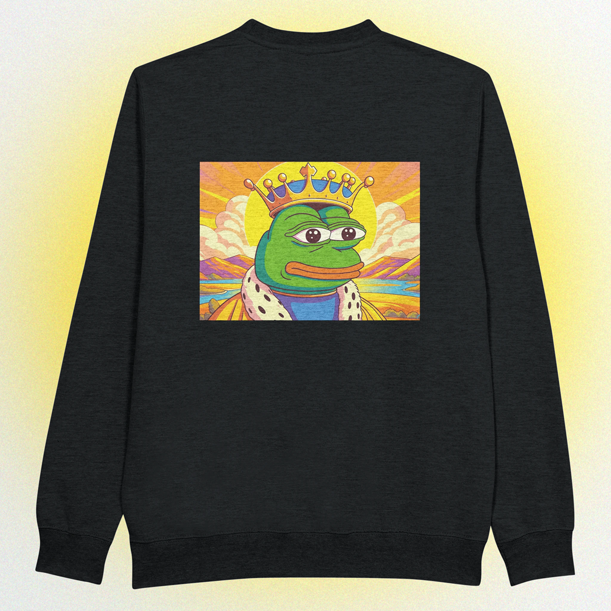 Unisex Premium Pullover mit King Pepe Print – hochwertiger Meme Sweater mit königlichem Front- oder Backprint
