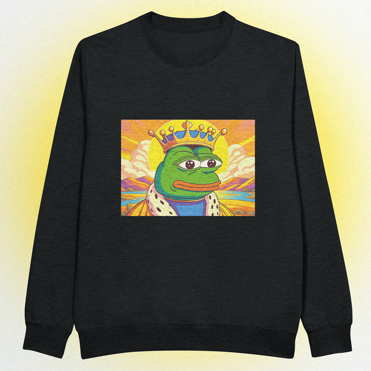 Unisex Premium Pullover mit King Pepe Print – hochwertiger Meme Sweater mit königlichem Front- oder Backprint
