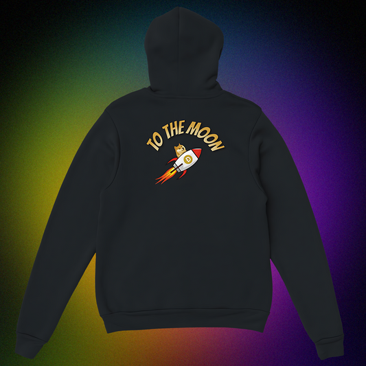Unisex Hoodie mit beidseitigem „To the Moon V1“ Motiv – Doge in Rakete zum Mond im Original-Design
