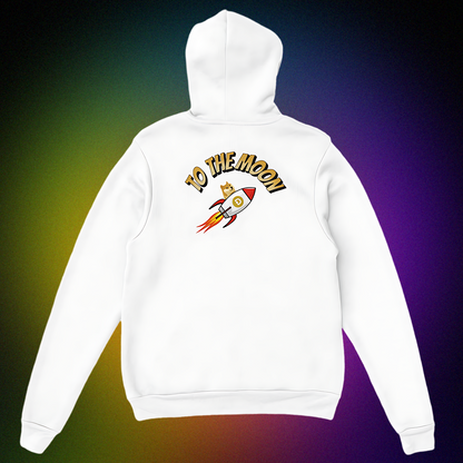 Unisex Hoodie mit beidseitigem „To the Moon V1“ Motiv – Doge in Rakete zum Mond im Original-Design
