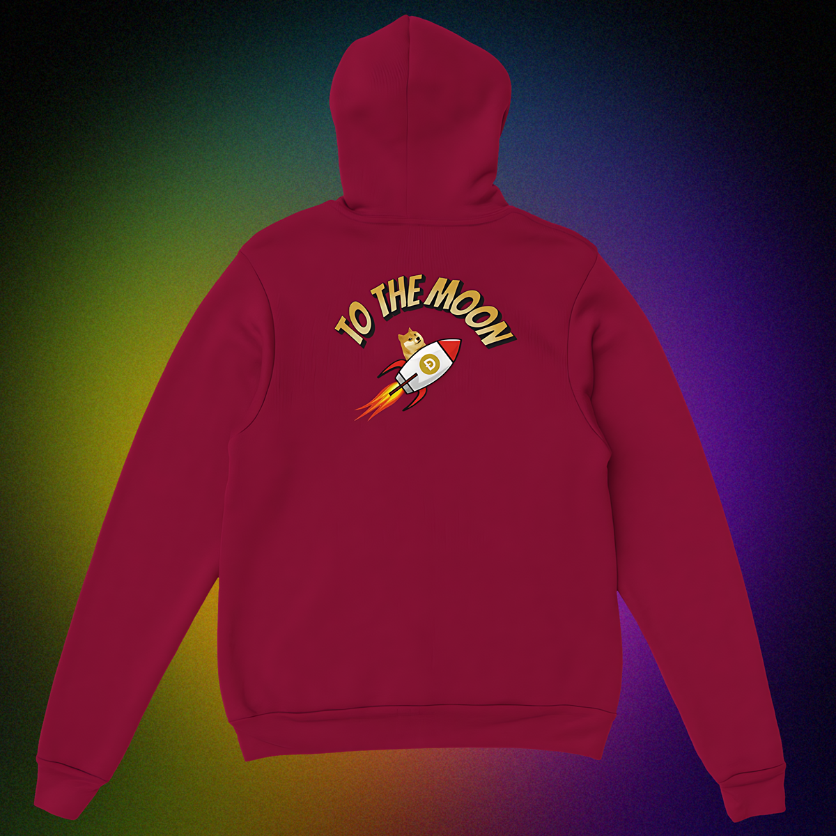 Unisex Hoodie mit beidseitigem „To the Moon V1“ Motiv – Doge in Rakete zum Mond im Original-Design
