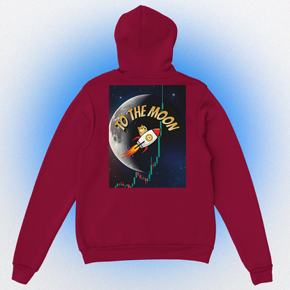 Unisex Hoodie mit beidseitigem „To the Moon V3“ Motiv – Doge fliegt mit Rakete zum Mond
