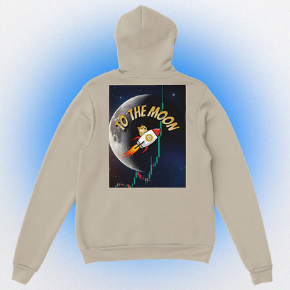 Unisex Hoodie mit beidseitigem „To the Moon V3“ Motiv – Doge fliegt mit Rakete zum Mond
