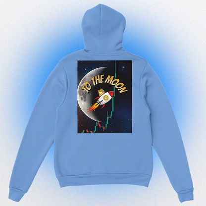 Unisex Hoodie mit beidseitigem „To the Moon V3“ Motiv – Doge fliegt mit Rakete zum Mond
