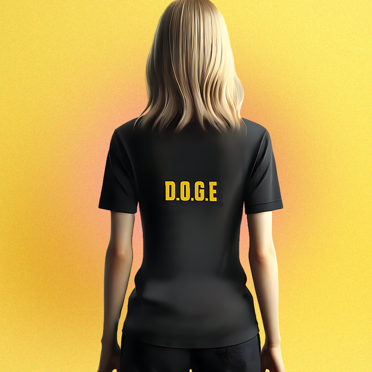Unisex T-Shirt mit beidseitigem Motiv: Elon Musk und Doge am Schreibtisch der D.O.G.E.-Behörde – Front- oder Backprint-Variante
