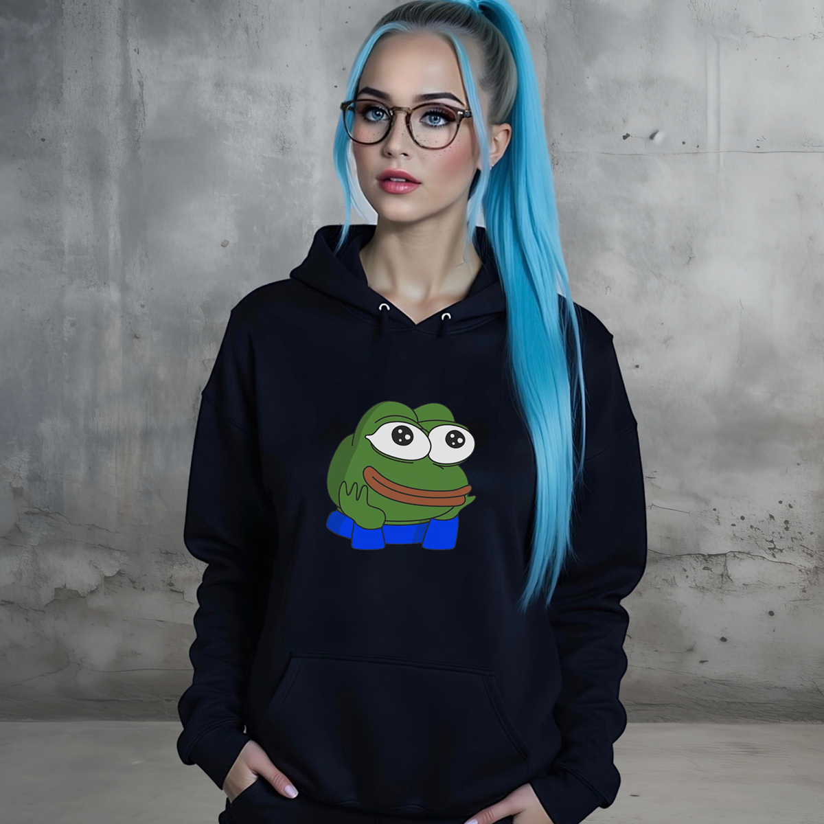 Unisex Hoodie mit klassischem Pepe Meme Motiv – schlichtes Design mit Front- oder Backprint
