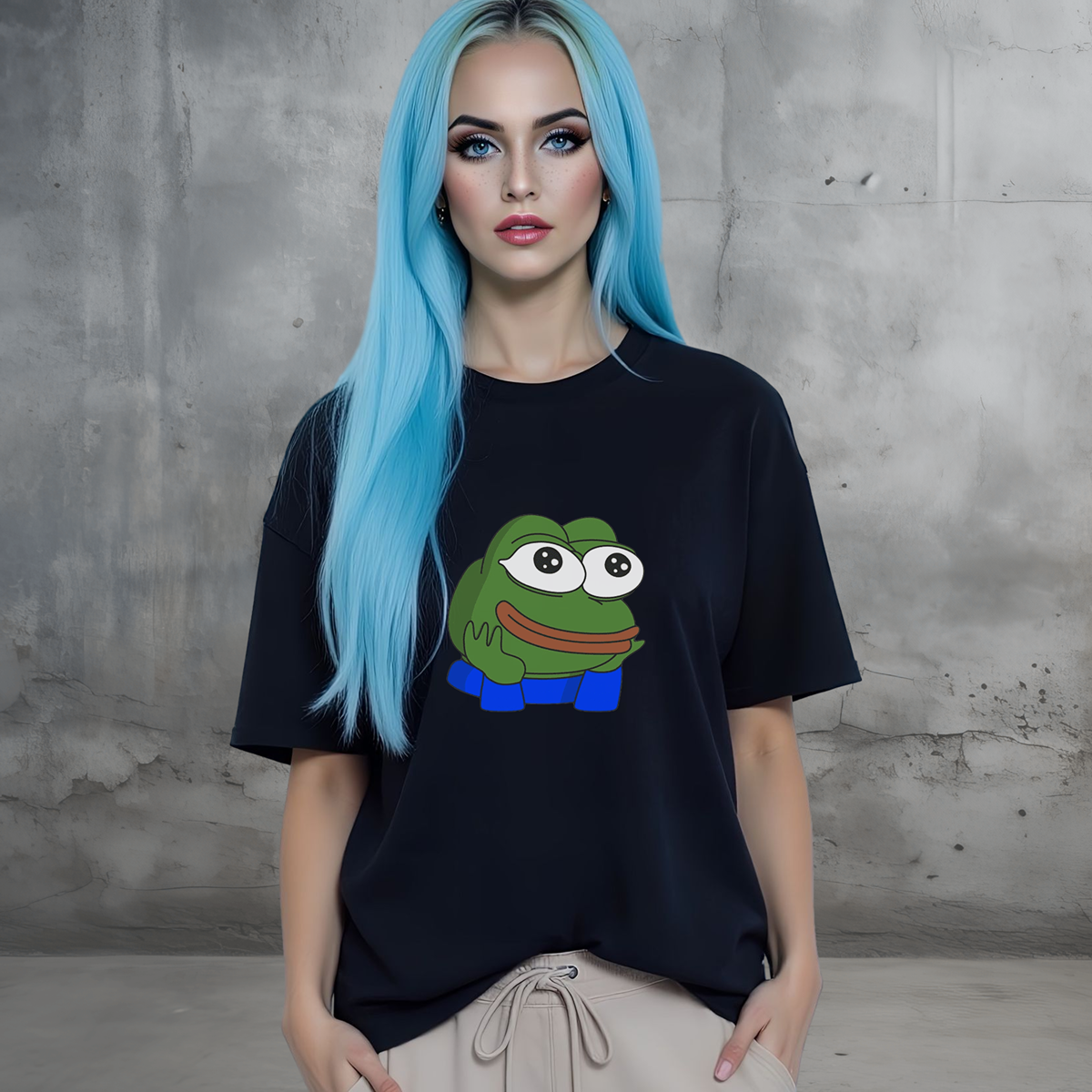 Unisex T-Shirt mit klassischem Pepe Meme Motiv – schlichtes Design mit Front- oder Backprint
